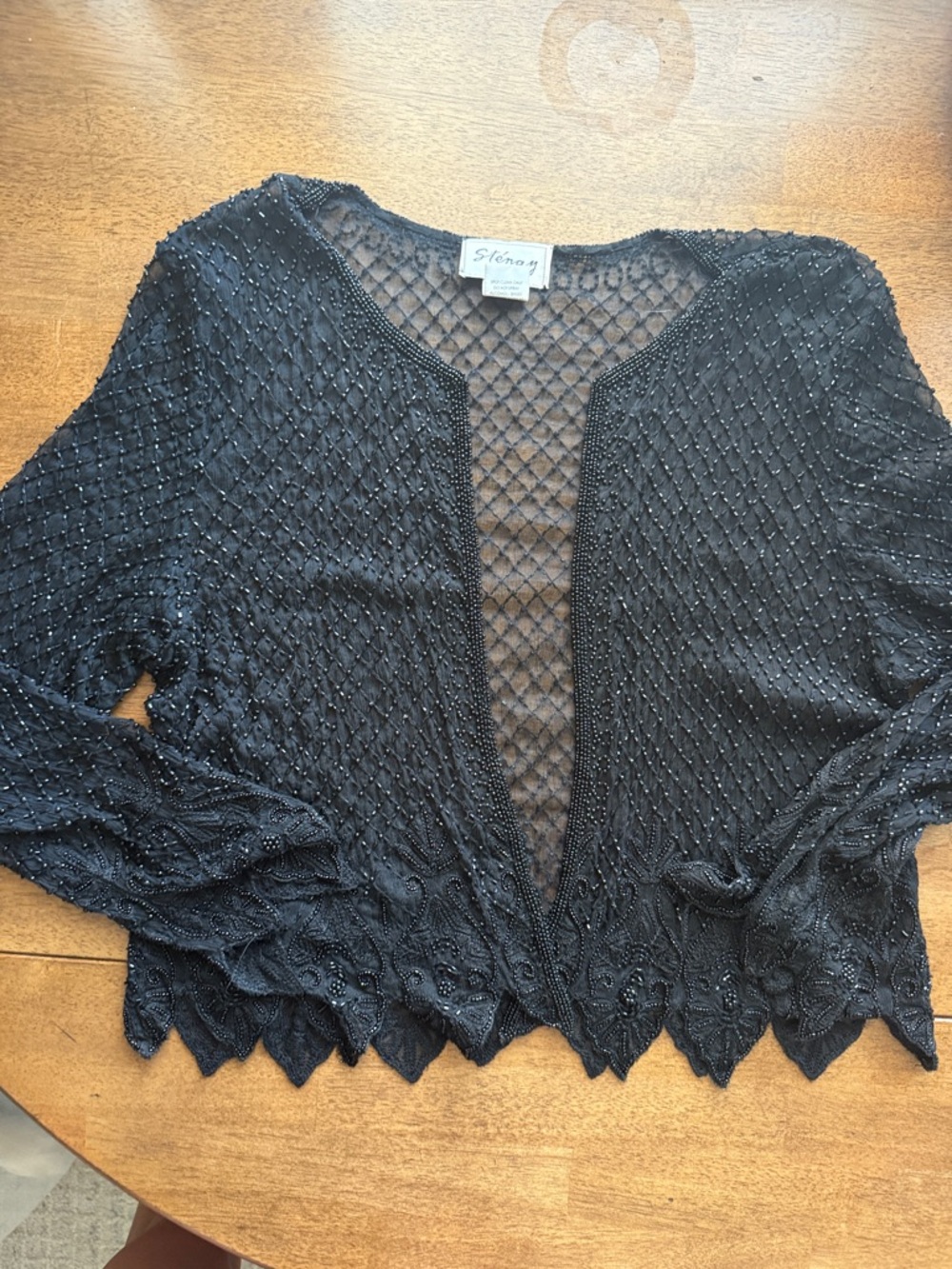 Stenay Vintage Beaded Black Open-Front Women's Cardigan